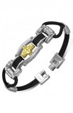 BLACK RUBBER BRACELET WITH STAINLESS STEEL 2 TONE LATIN CROSS WATCH STYLE
