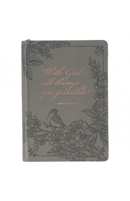 JL277 - Journal Classic Zip Gray With God Matt 19:26 - - 1 