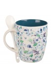 MUG849 - Mug with Spoon White Blue Floral By Grace Eph 2:8 - - 2 