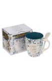 MUG849 - Mug with Spoon White Blue Floral By Grace Eph 2:8 - - 3 