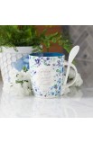 MUG849 - Mug with Spoon White Blue Floral By Grace Eph 2:8 - - 4 
