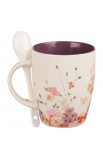MUG850 - Mug with Spoon White Purple Floral Be Still Ps 46:10 - - 2 