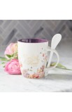 MUG850 - Mug with Spoon White Purple Floral Be Still Ps 46:10 - - 4 