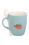 MUG854 - Mug with Spoon White Teal Floral The Lord Bless You Num 6:24 - - 2 