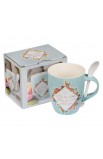 MUG854 - Mug with Spoon White Teal Floral The Lord Bless You Num 6:24 - - 3 