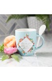 MUG854 - Mug with Spoon White Teal Floral The Lord Bless You Num 6:24 - - 4 