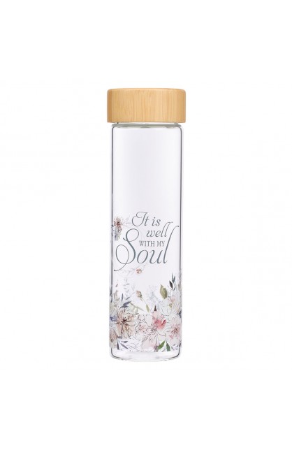 WBT171 - Water Bottle Glass w Sleeve It is Well with My Soul - - 1 