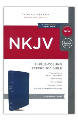 NKJV Single-Column Reference Bible Genuine Leather Blue Comfort Print