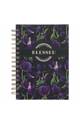 Journal Wirebound Black/Purple Floral Blessed Luke 1:45