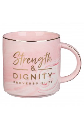 Mug Pink Marbled Strength & Dignity Prov. 31:25