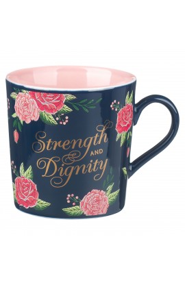 Mug Pink/Navy Floral Strength & Dignity Prov. 31:25