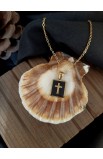 CROSS BLACK SQUARE SHELL NECKLACE GOLD