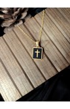 CROSS BLACK SQUARE SHELL NECKLACE GOLD