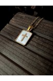 SC0298 - CROSS WHITE SQUARE SHELL NECKLACE GOLD - - 1 