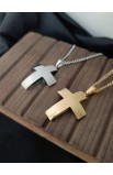 SC0302 - STRAIGHT CURVE CROSS NECKLACE GOLD - - 1 