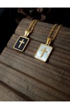 SC0298 - CROSS WHITE SQUARE SHELL NECKLACE GOLD - - 1 