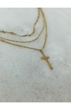 TRIPLE CHAIN CROSS NECKLACE GOLD