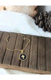 SC0297 - CROSS BLACK ROUND SHELL NECKLACE GOLD - - 1 