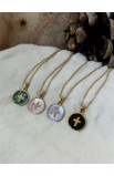 SC0296 - CROSS LIGHT COLOR ROUND SHELL NECKLACE GOLD - - 1 
