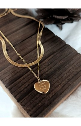 SC0315 - DOUBLE CHAIN HEART SHAPE NECKLACE GOLD PLATED - - 1 