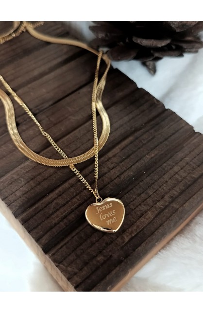 DOUBLE CHAIN HEART SHAPE NECKLACE GOLD PLATED