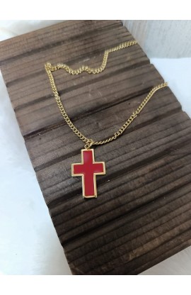 SC0313 - RED EPOXY LARGE CROSS GOLD PLATED - - 1 