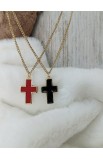 RED EPOXY LARGE CROSS GOLD PLATED