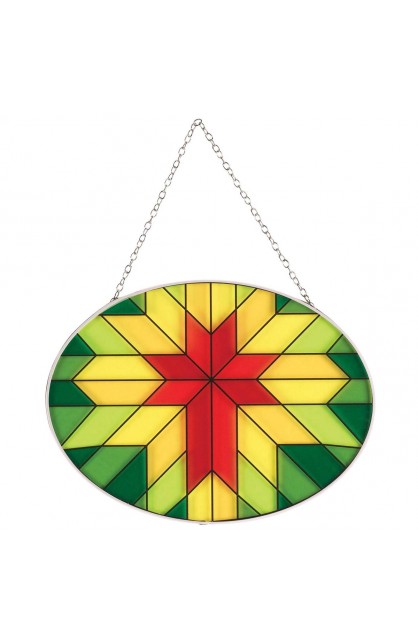 SUNCG-1017 - Oval Suncatcher Multi Color Cross 9In - - 1 