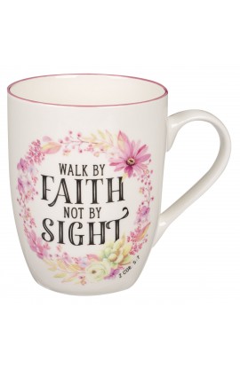MUG1050 - Mug Pink Wreath Walk by Faith 2 Cor 5:7 - - 1 