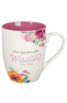MUG1054 - Mug Multi-Floral Speaks with Wisdom Prov 31:26 - - 1 