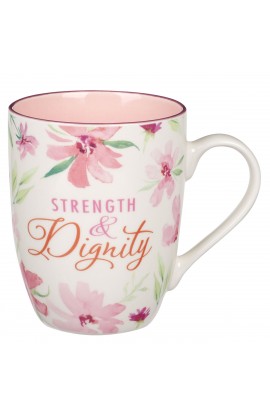MUG1055 - Mug Pink Floral Strength & Dignity Prov 31:25 - - 1 