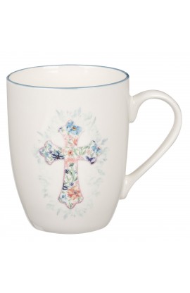 MUG1062 - Mug Blue Floral Cross - - 1 