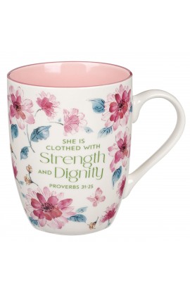 MUG1063 - Mug Pink Floral Strength & Dignity Prov 31:25 - - 1 
