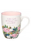 MUG1065 - Mug Multi Floral Purple With God Matt 19:26 - - 1 