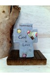 GOD IS LOVE TABLETOP CROSS CEMENT