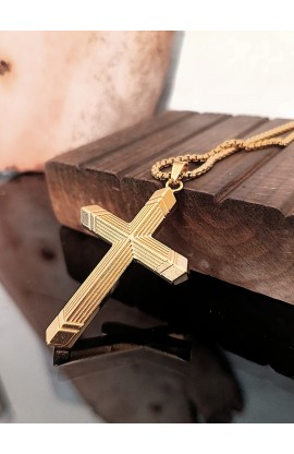 TRIANGLE EDGES CROSS GOLD NECKLACE