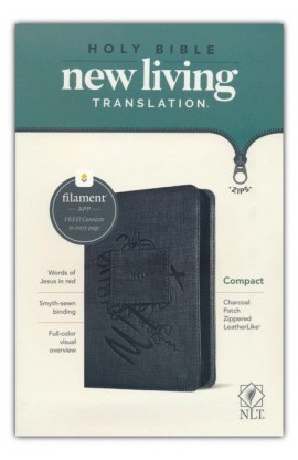 BK3252 - NLT COMPACT ZIPPER BIBLE LEATHERLIKE CHARCOAL PATCH - - 1 