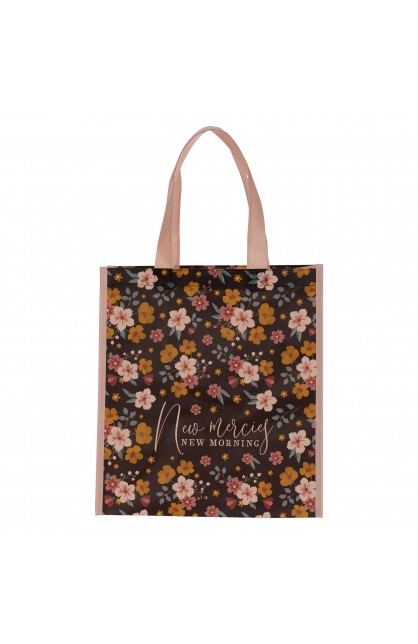 TOT155 - Tote Pink Brown Floral Printed New Mercies New Morning - - 1 