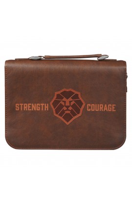 Bible Cover Classic Brown Lion Strength & Courage Josh 1:9