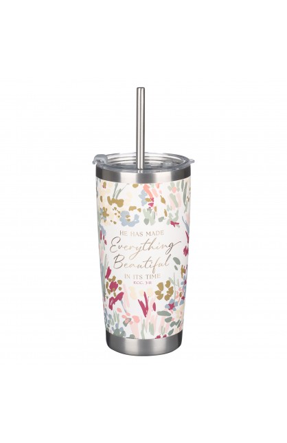 SMUG284 - Tumbler w straw SS Floral Everything Beautiful Ecc 3:11 - - 1 