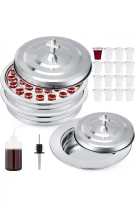 CS0002 - Communion Set Trays with Lid Communion Plates with Lid Cups Filler and Disposable Cups Supplies (3 Pcs,Silver) - - 1 