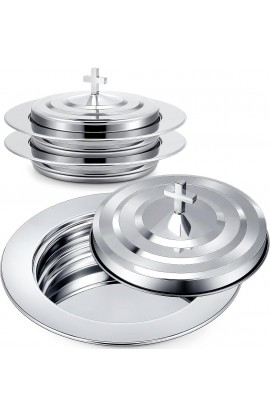 CS0005 - 2 PLATES SILVER COMMUNION BREAD WITH LID - - 1 