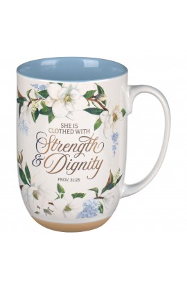 MUG1117 - Mug Blue Floral Strength & Dignity Prov 31:25 - - 1 