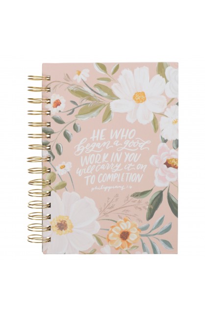 JLW233 - Journal Spiral bound Beige Floral Good Work in You Phil 1:6 - - 1 