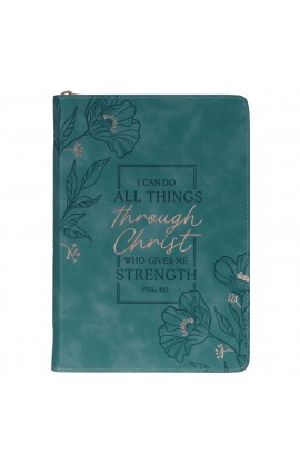 JL797 - Journal Classic Zip Teal All Things Through Christ Phil 4:13 - - 1 