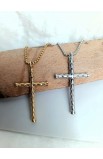 SC0341 - BAMBOO STYLE CROSS NECKLACE GOLD PLATED - - 4 
