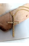 SC0341 - BAMBOO STYLE CROSS NECKLACE GOLD PLATED - - 3 