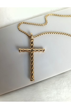 SC0341 - BAMBOO STYLE CROSS NECKLACE GOLD PLATED - - 1 