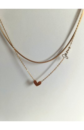SC0338 - JESUS HEART DOUBLE CHAIN NECKLACE - - 1 