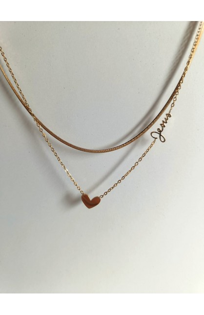 SC0338 - JESUS HEART DOUBLE CHAIN NECKLACE - - 1 
